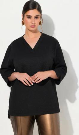 Ulla Popken Sweatshirt Sweatshirt Struktur V-Ausschnitt 3/4-Arm