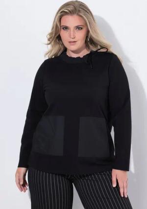 Ulla Popken Sweatshirt Sweatshirt Taschen Stehkragen Langarm