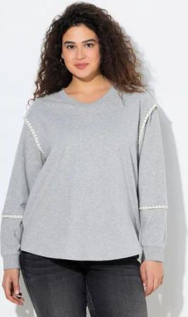 Ulla Popken Sweatshirt Sweatshirt Ziernähte Oversized V-Ausschnitt