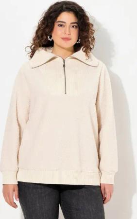 Ulla Popken Sweatshirt Troyer Teddyfleece Stehkragen Zipper Langarm