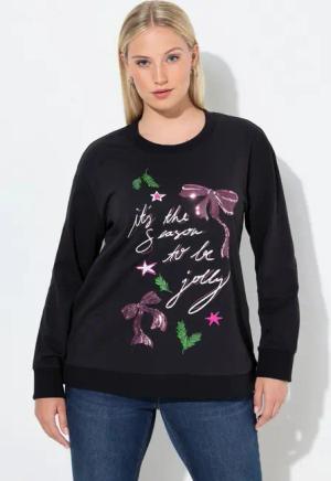 Ulla Popken Sweatshirt Weihnachts-Sweatshirt Schleifen Rundhals Langarm