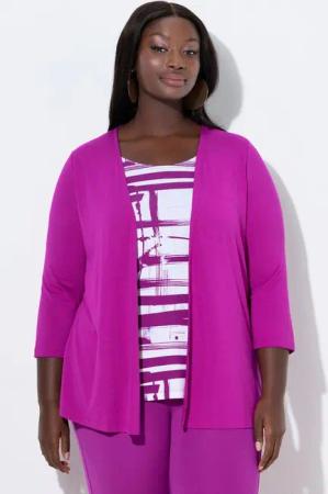 Ulla Popken T-Shirt 2-in-1-Shirt grafisches Design Rundhals 3/4-Arm