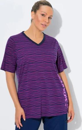 Ulla Popken T-Shirt Funktionsshirt Ringel Classic V-Ausschnitt Halbarm