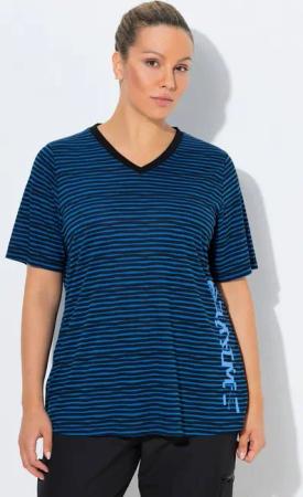 Ulla Popken T-Shirt Funktionsshirt Ringel Classic V-Ausschnitt Halbarm