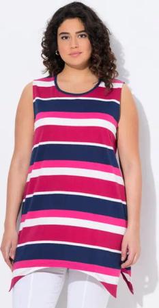 Ulla Popken T-Shirt Longtop Ringel A-Linie Rundhals ärmellos