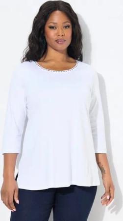 Ulla Popken T-Shirt Pima Cotton Shirt Ziersteine A-Linie Rundhals