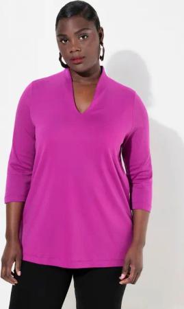 Ulla Popken T-Shirt Shirt A-Linie Kelchkragen 3/4-Arm Pima Cotton