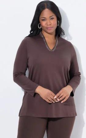 Ulla Popken T-Shirt Shirt A-Linie Kelchkragen Langarm Pima Cotton