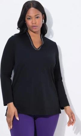 Ulla Popken T-Shirt Shirt A-Linie Kelchkragen Langarm Pima Cotton