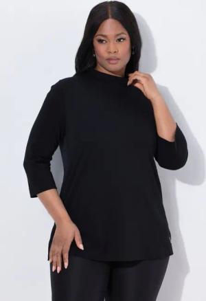 Ulla Popken T-Shirt Shirt A-Linie Stehkragen 3/4-Arm Pima Cotton