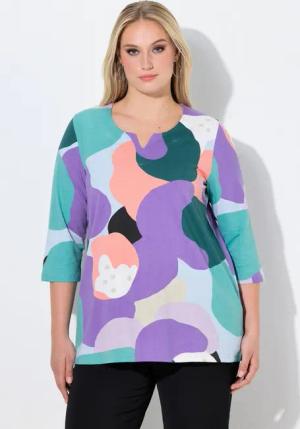 Ulla Popken T-Shirt Shirt A-Linie Tunika-Ausschnitt 3/4-Arm