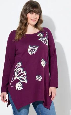 Ulla Popken T-Shirt Shirt A-Linie U-Boot-Ausschnitt Langarm