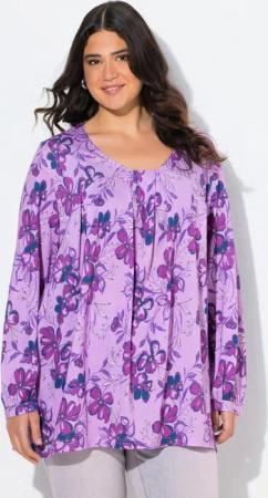 Ulla Popken T-Shirt Shirt A-Linie Zierfalten Carré-Ausschnitt Langarm