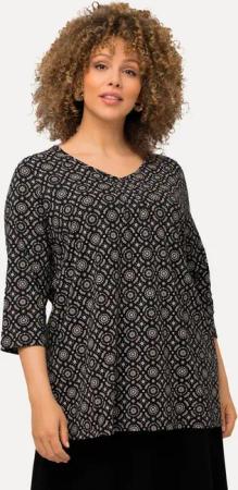 Ulla Popken T-Shirt Shirt A-Linie Zierfalten V-Ausschnitt 3/4-Arm