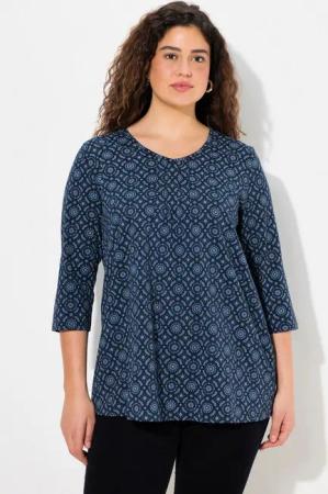 Ulla Popken T-Shirt Shirt A-Linie Zierfalten V-Ausschnitt 3/4-Arm