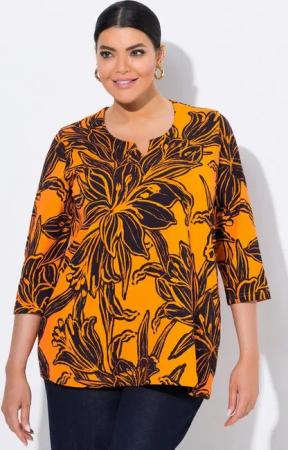 Ulla Popken T-Shirt Shirt Blätter A-Linie Tunika-Ausschnitt 3/4-Arm