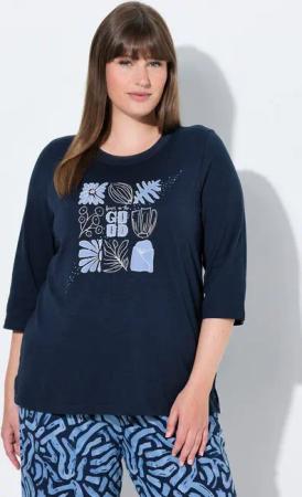 Ulla Popken T-Shirt Shirt Blätter Rundhals 3/4-Arm Biobaumwolle