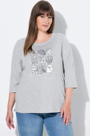 Ulla Popken T-Shirt Shirt Blätter Rundhals 3/4-Arm Biobaumwolle