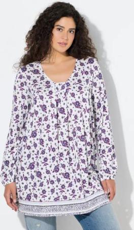 Ulla Popken T-Shirt Shirt Blüten A-Linie Carré-Ausschnitt Langarm