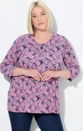 Ulla Popken T-Shirt Shirt Blüten A-Linie Rundhals 3/4-Arm