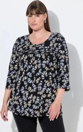 Ulla Popken T-Shirt Shirt Blüten A-Linie V-Ausschnitt 3/4-Arm