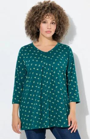 Ulla Popken T-Shirt Shirt Blüten A-Linie V-Ausschnitt 3/4-Arm