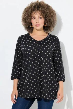 Ulla Popken T-Shirt Shirt Blüten A-Linie V-Ausschnitt 3/4-Arm