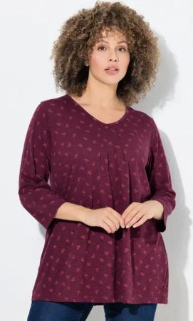 Ulla Popken T-Shirt Shirt Blüten A-Linie V-Ausschnitt 3/4-Arm