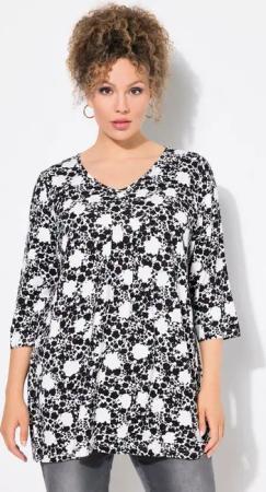 Ulla Popken T-Shirt Shirt Blüten A-Linie V-Ausschnitt 3/4-Arm