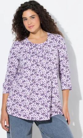 Ulla Popken T-Shirt Shirt Blüten A-Linie Zierfalten Rundhals 3/4-Arm