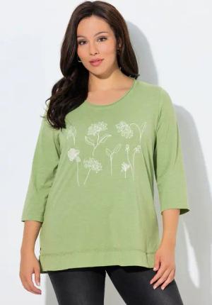 Ulla Popken T-Shirt Shirt Blüten Classic Rundhals 3/4-Arm