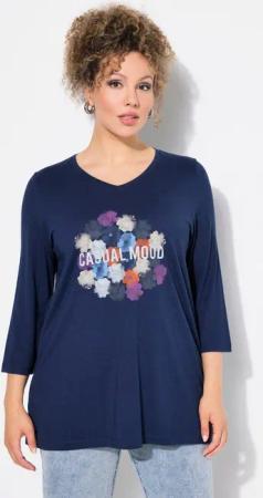 Ulla Popken T-Shirt Shirt Blüten Classic V-Ausschnitt 3/4-Arm