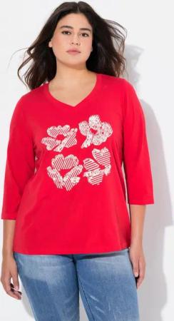 Ulla Popken T-Shirt Shirt Blüten Classic V-Ausschnitt 3/4-Arm