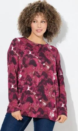 Ulla Popken T-Shirt Shirt Blüten Zierfalten A-Linie Rundhals Langarm