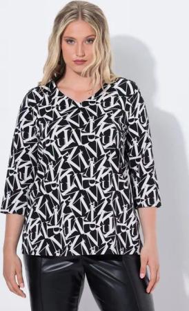 Ulla Popken T-Shirt Shirt Buchstaben Classic V-Ausschnitt 3/4-Arm