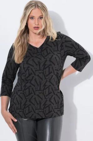 Ulla Popken T-Shirt Shirt Buchstaben Classic V-Ausschnitt 3/4-Arm