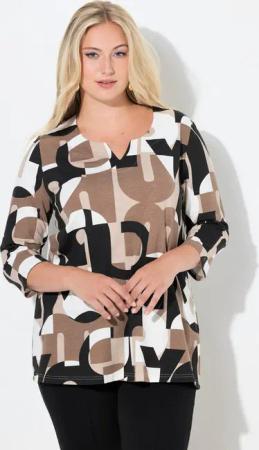 Ulla Popken T-Shirt Shirt Buchstaben Tunika-Ausschnitt 3/4-Arm