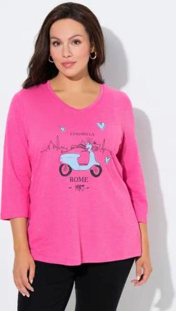 Ulla Popken T-Shirt Shirt Ciao Bella Classic V-Ausschnitt 3/4-Arm