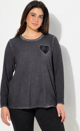 Ulla Popken T-Shirt Shirt cold dyed Pailletten-Herz V-Ausschnitt