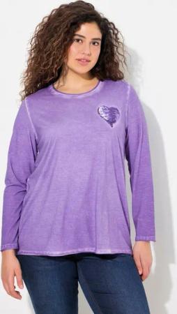 Ulla Popken T-Shirt Shirt cold dyed Pailletten-Herz V-Ausschnitt