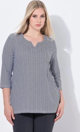 Ulla Popken T-Shirt Shirt Fischgrat A-Linie Tunika-Ausschnitt 3/4-Arm