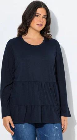 Ulla Popken T-Shirt Shirt Glitter A-Linie Rundhals Langarm Volants