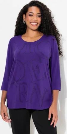 Ulla Popken T-Shirt Shirt Glitzer-Buchstaben Classic Rundhals 3/4-Arm