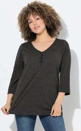 Ulla Popken T-Shirt Shirt Glitzerstreifen V-Ausschnitt 3/4-Arm