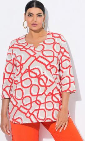 Ulla Popken T-Shirt Shirt grafischer Druck Tunika-Ausschnitt 3/4-Arm