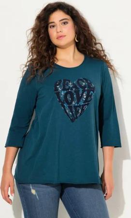 Ulla Popken T-Shirt Shirt Herzmotiv A-Linie V-Ausschnitt 3/4 Arm.