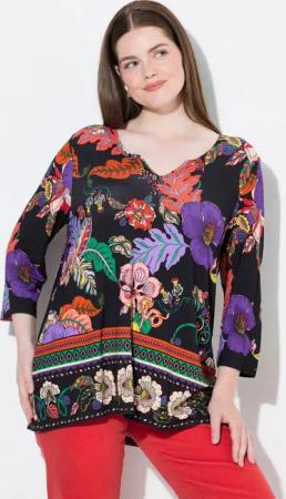 Ulla Popken T-Shirt Shirt Landhausdruck A-Linie Tunika-Ausschnitt
