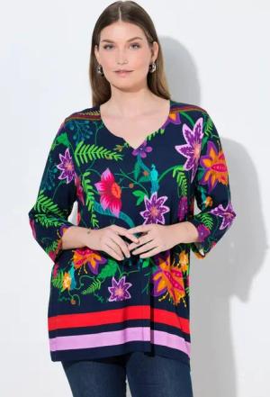 Ulla Popken T-Shirt Shirt Landhausdruck A-Linie Tunika-Ausschnitt