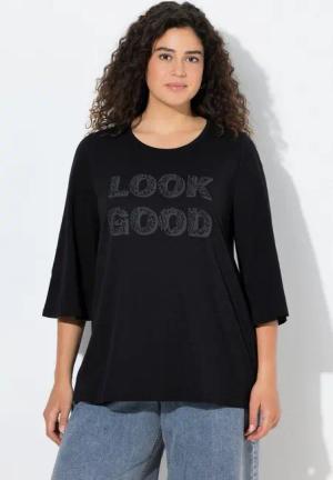 Ulla Popken T-Shirt Shirt Look Good A-Linie Rundhals 3/4-Glockenärmel
