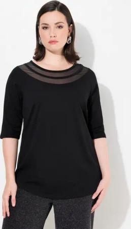 Ulla Popken T-Shirt Shirt Mesheinsatz Classic Rundhals 3/4-Arm